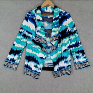 Chico's Sz 2 Women's Open Front Cardigan Tie Dye Stretchy Blazer Elegant